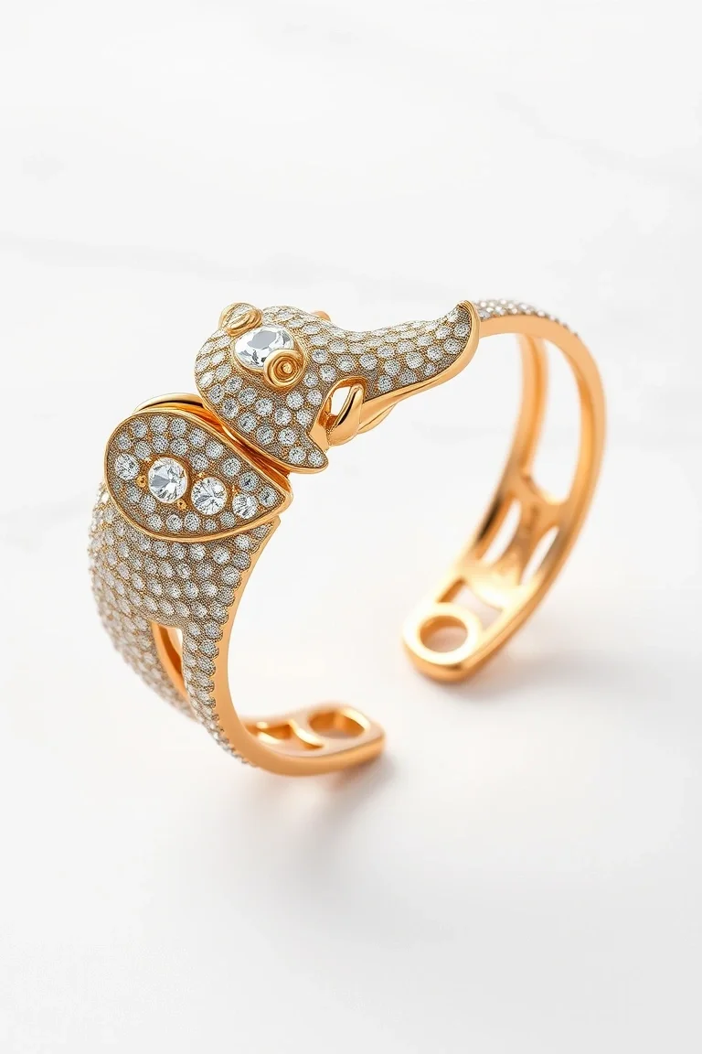 14K Elephant Bracelet 7 In.