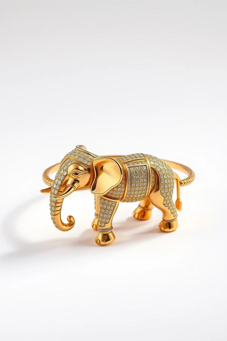 14K Elephant Bracelet 7 In.