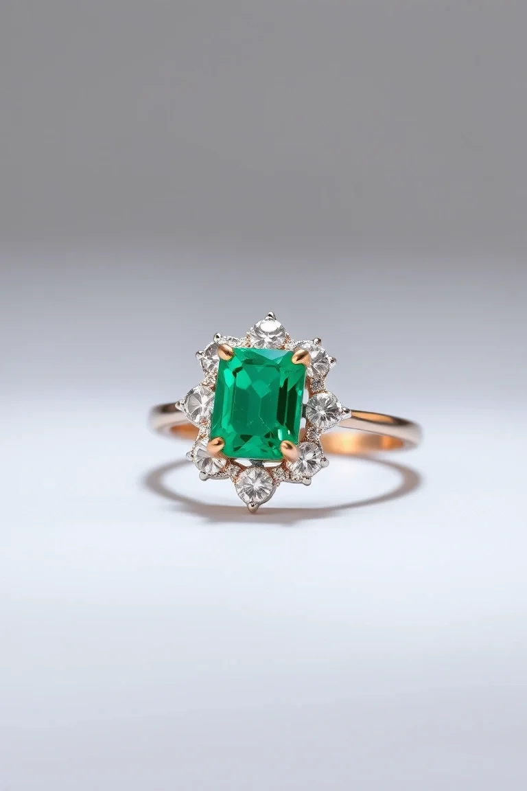 14k Emerald And Diamond Ring AA Quality