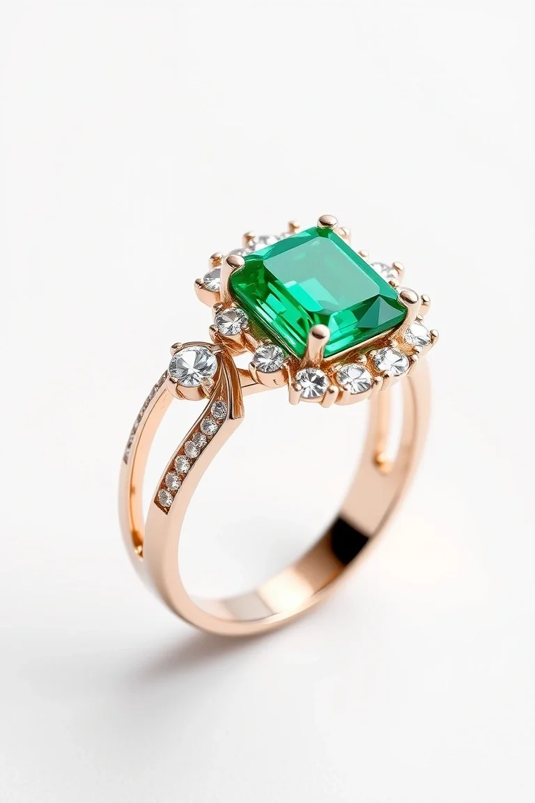 14k Emerald And Diamond Ring AA Quality