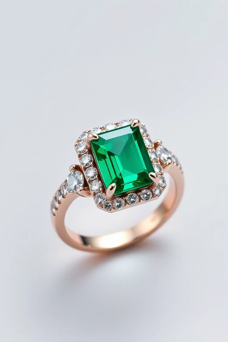 14k Emerald And Diamond Ring AA Quality