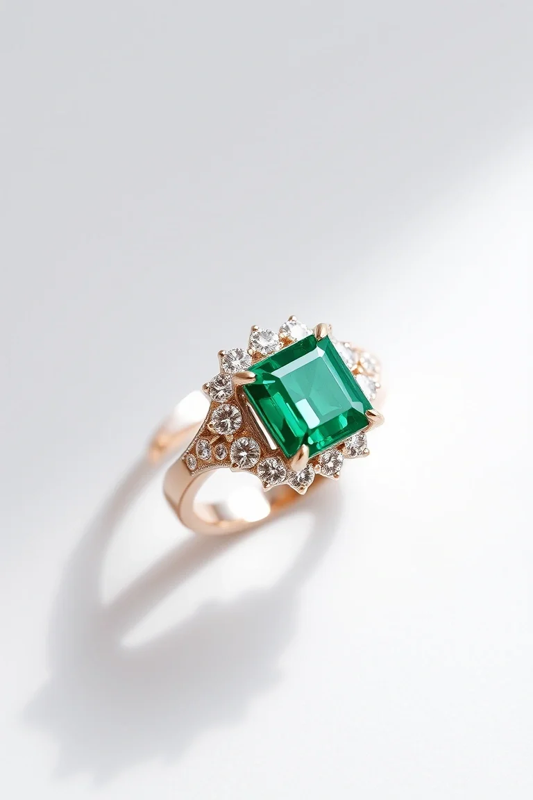 14k Emerald And Diamond Ring AA Quality