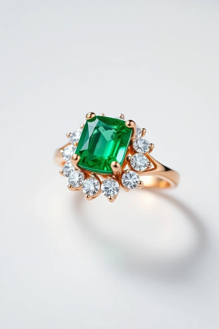 14k Emerald And Diamond Ring AA Quality