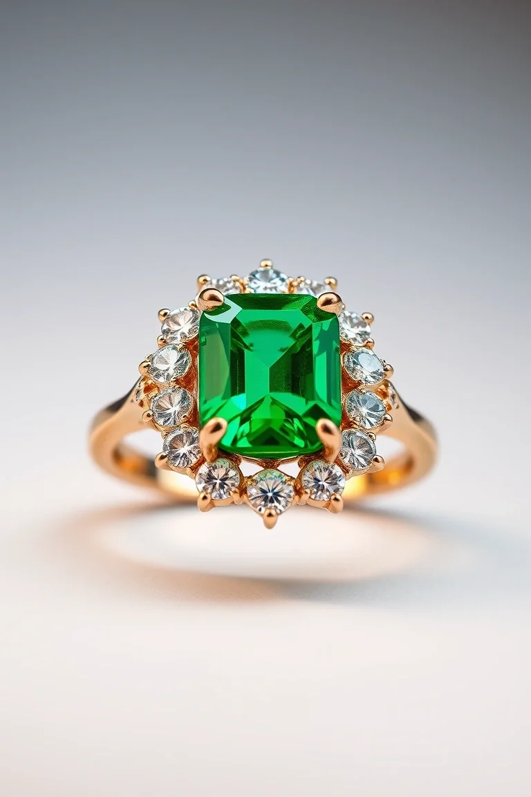 14k Emerald And Diamond Ring AA Quality