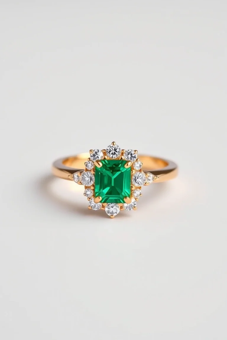 14k Emerald And Diamond Ring AAA Quality