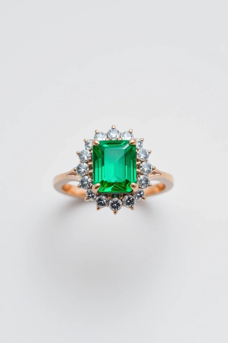 14k Emerald And Diamond Ring AAA Quality
