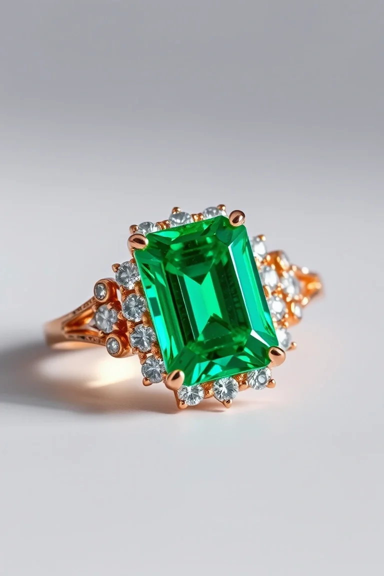 14k Emerald And Diamond Ring AAA Quality
