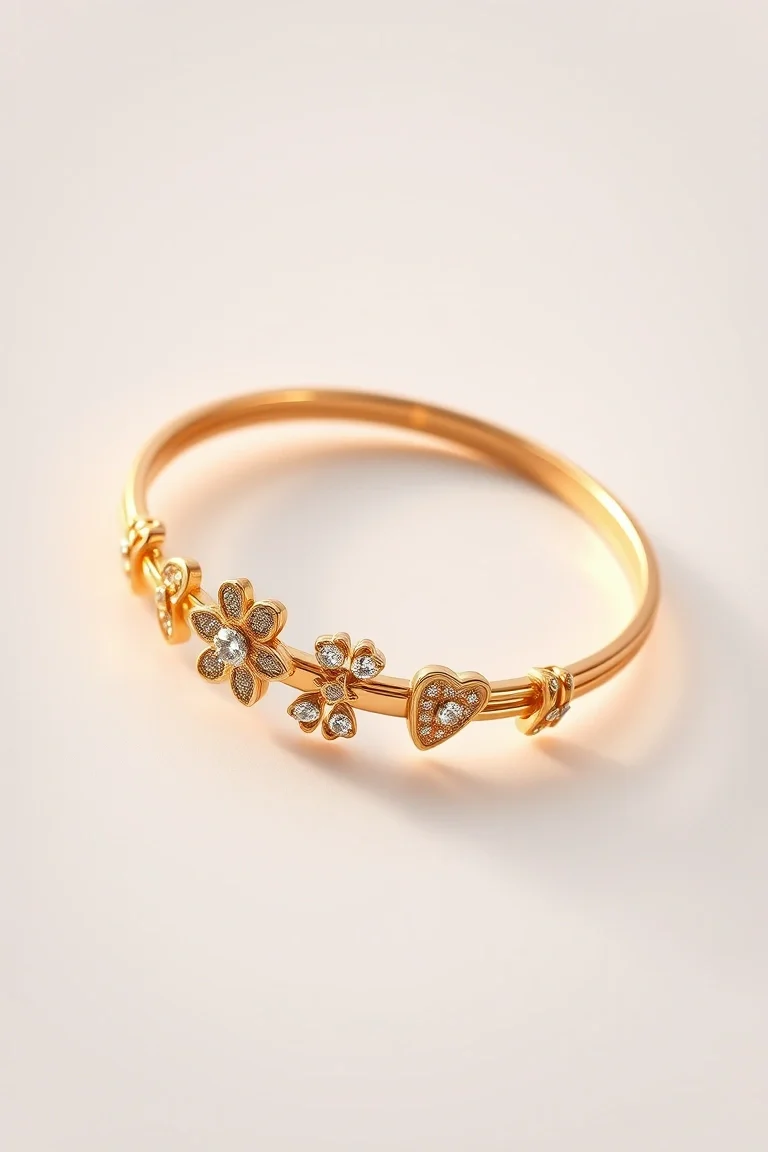 14K ENAMAL FLOWER/ HEART BABY BANGLE
