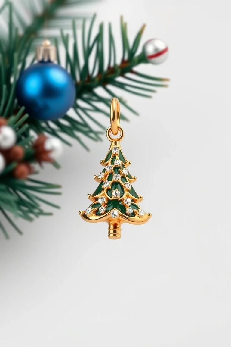 14K Enameled Christmas Tree Charm