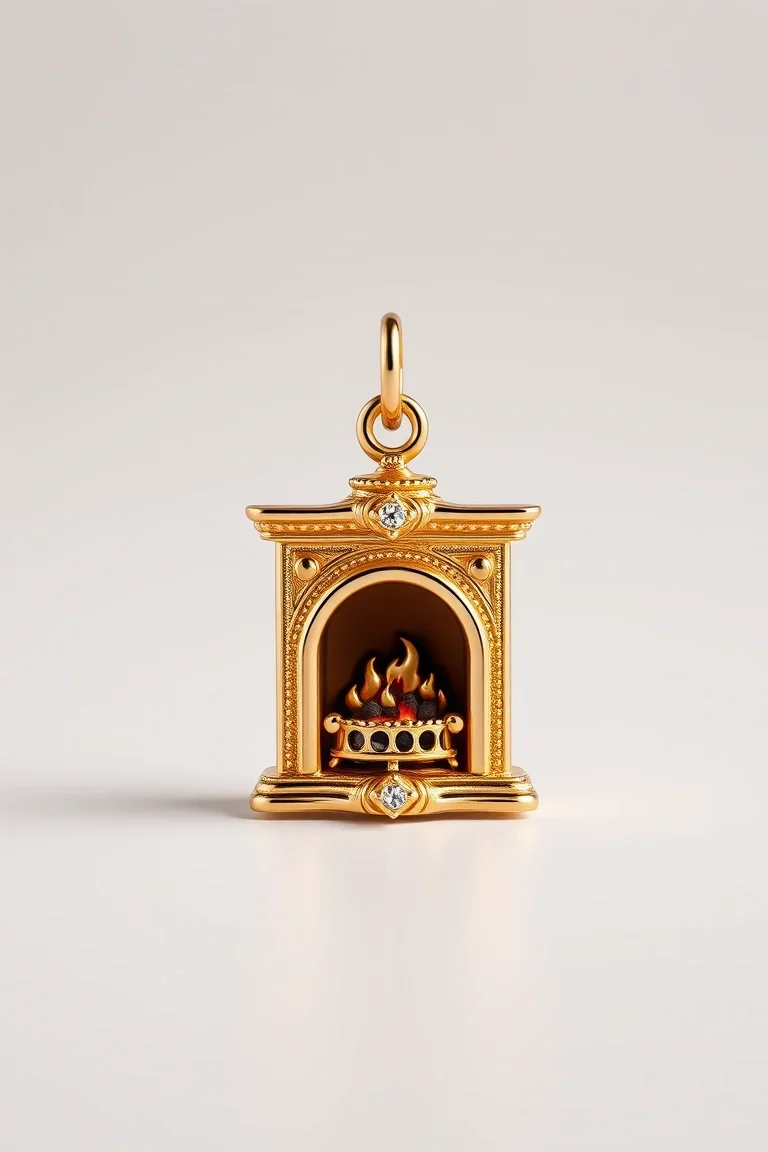14K Enameled Fireplace Charm