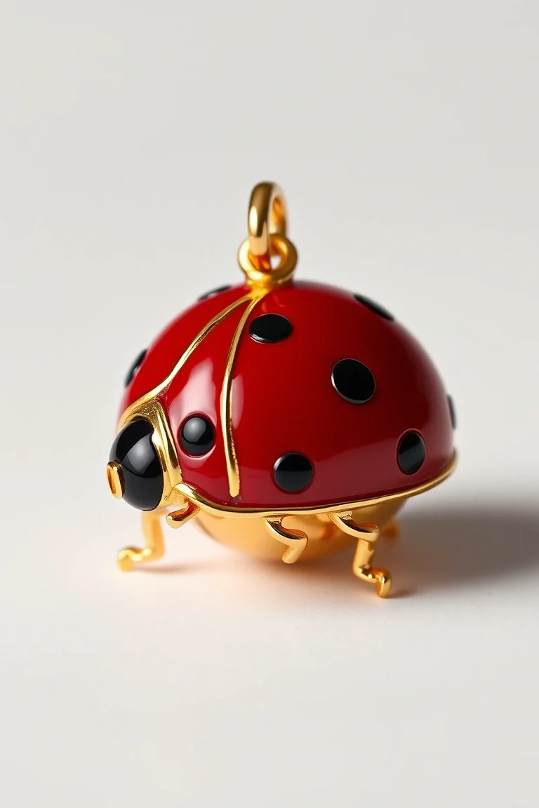 14K Enameled Ladybug Charm