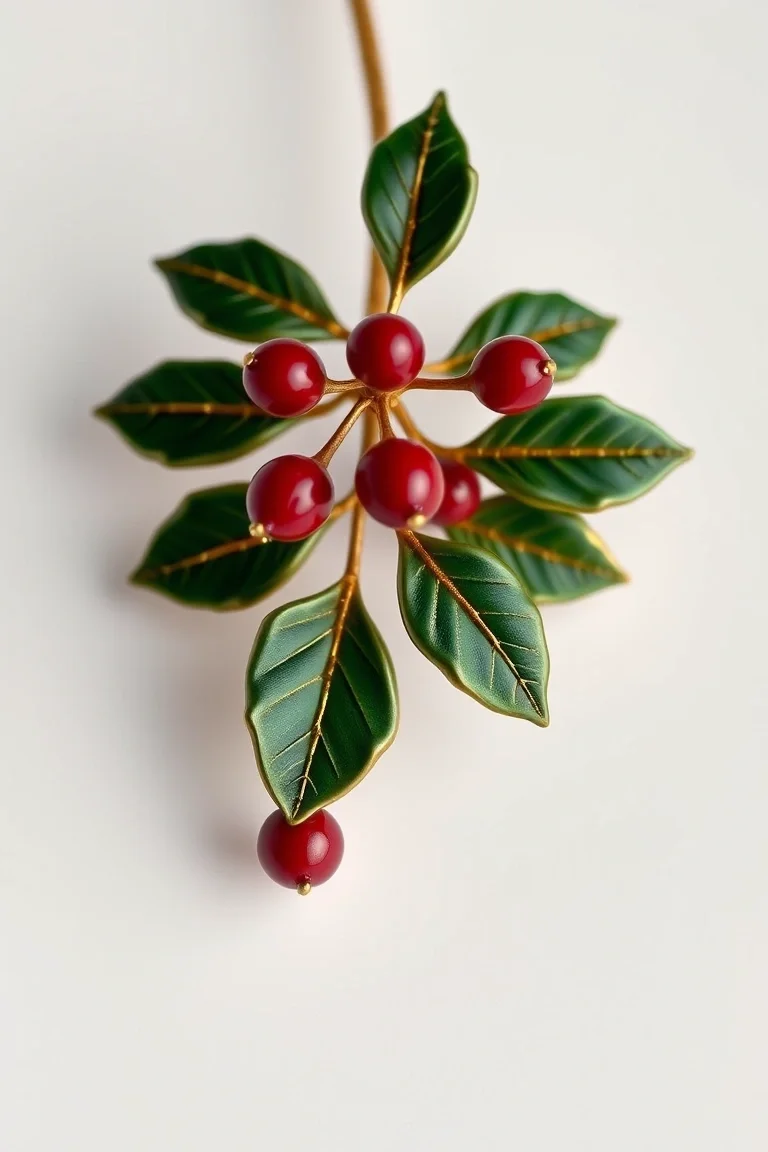 14K Enameled Mistletoe