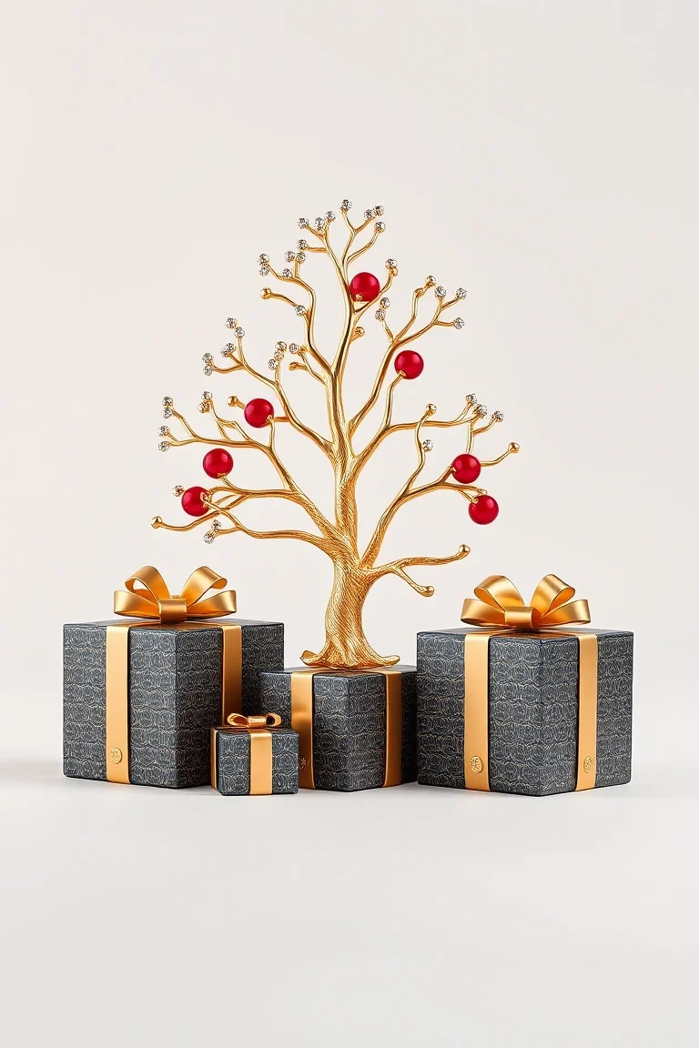 14K Enameled Tree And Presents O
