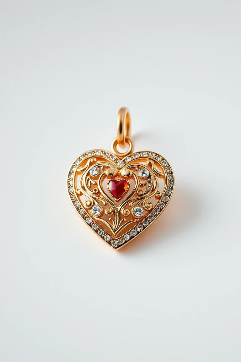 14K Fancy Heart Charm