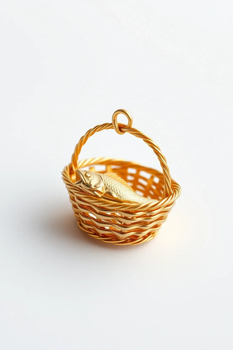 14K Fishing Basket Charm