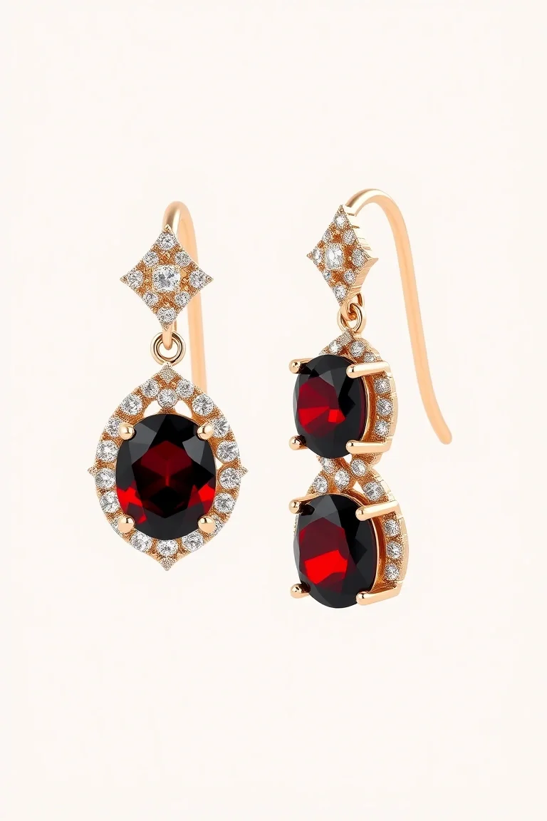 14K Garnet Diamond Earrings AA Quality