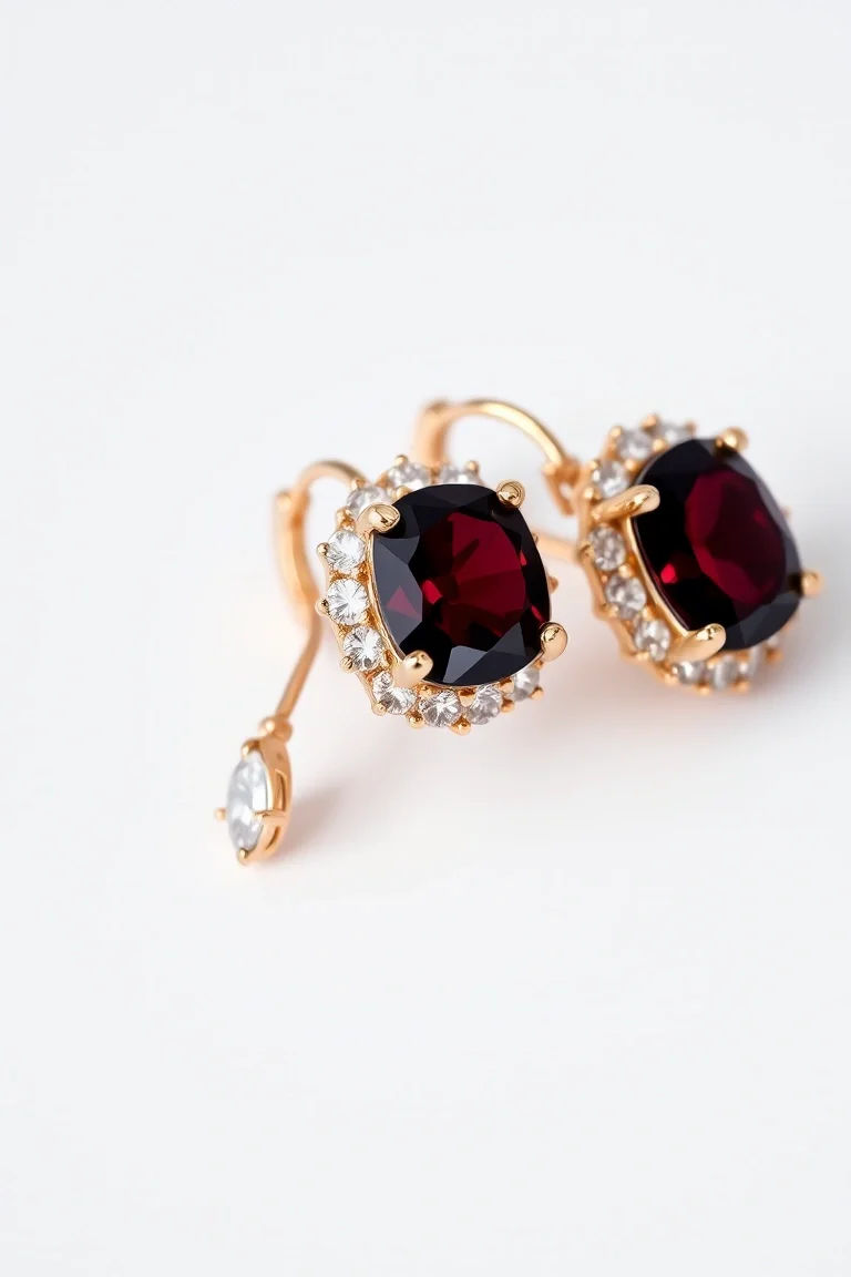 14K Garnet Diamond Earrings AA Quality