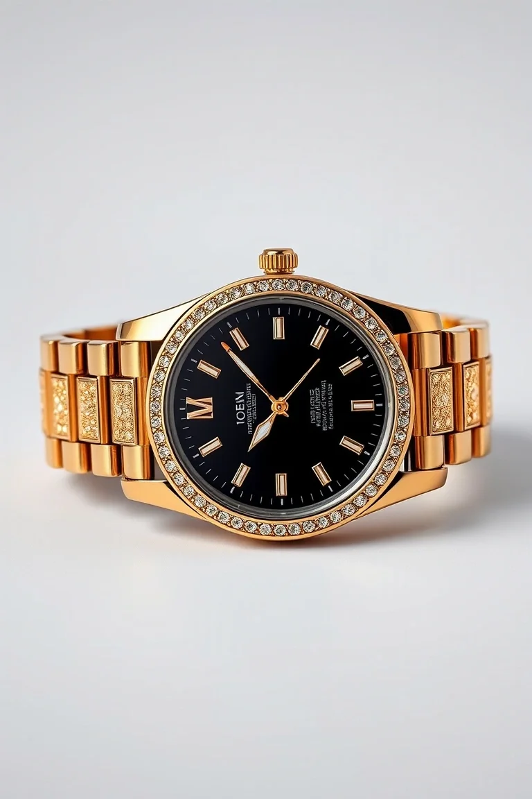 14K Gents Black Face Watch 8 In.