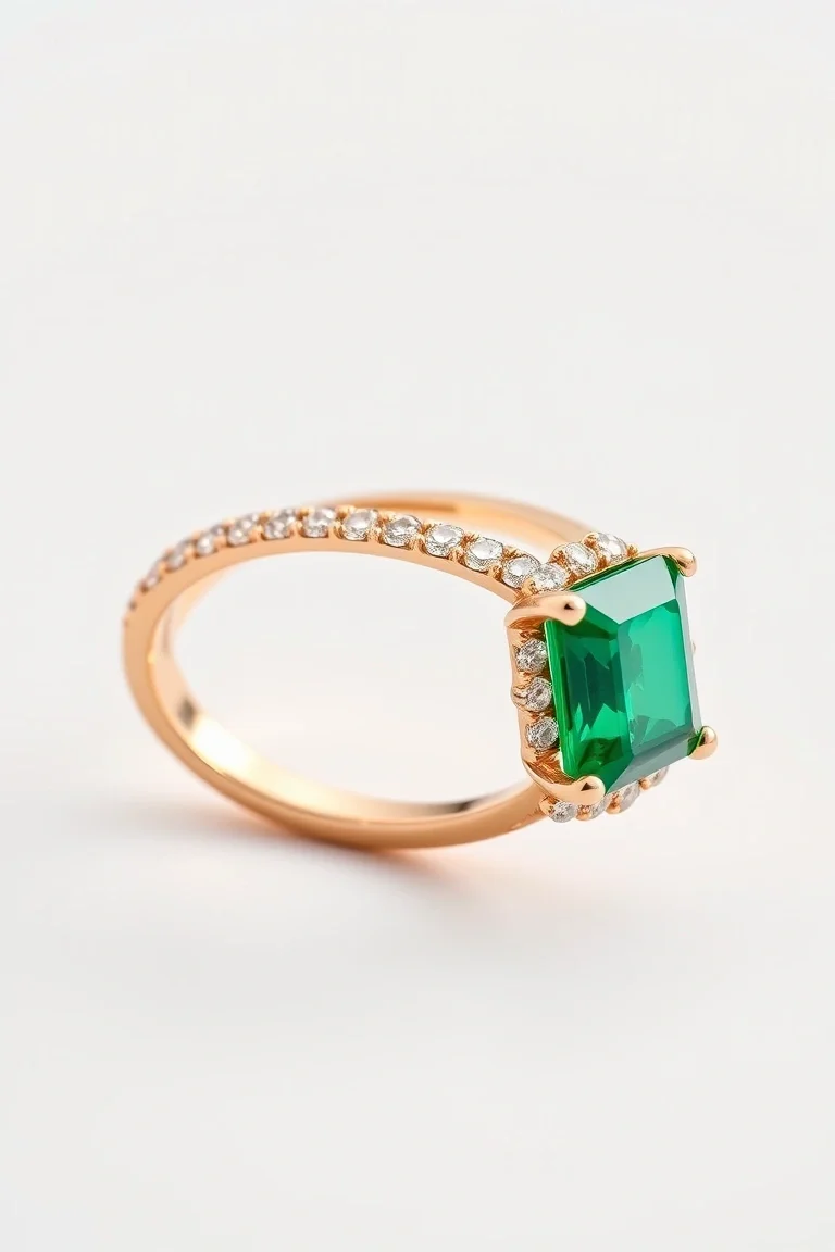 14k Gold Anniversary Emerald Diamond Band