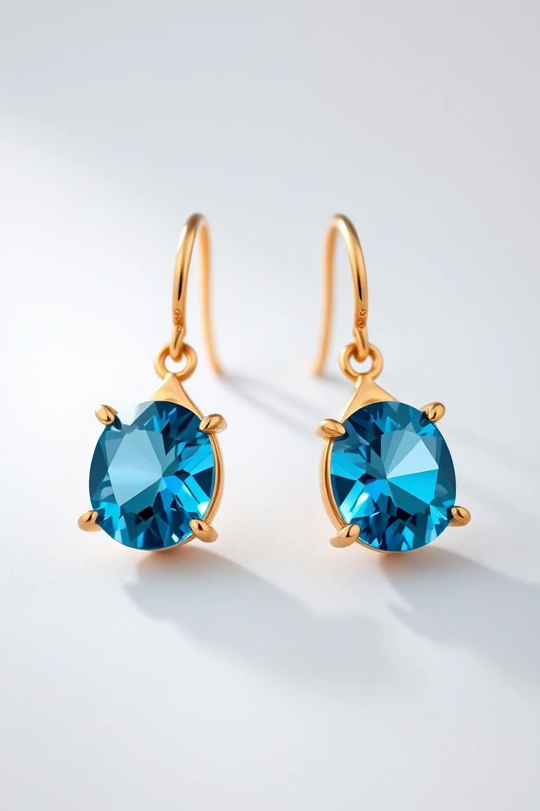 14K Gold Blue Topaz Earrings