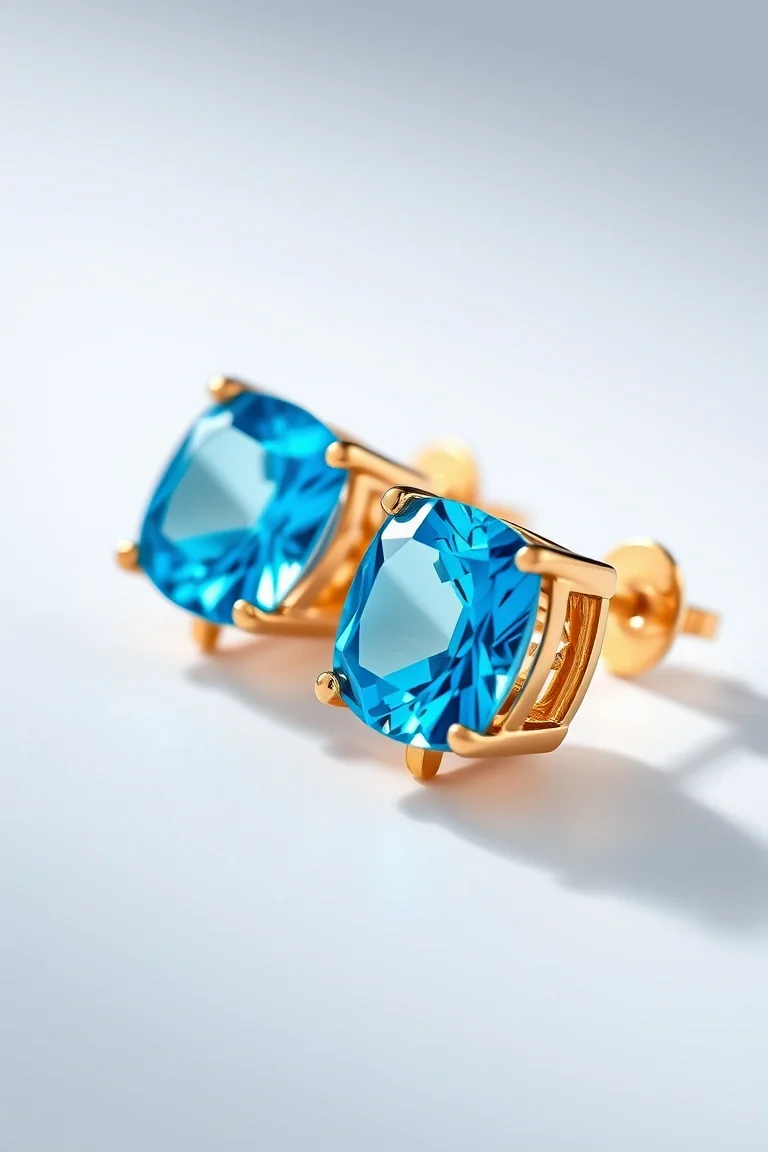 14K Gold Blue Topaz Earrings