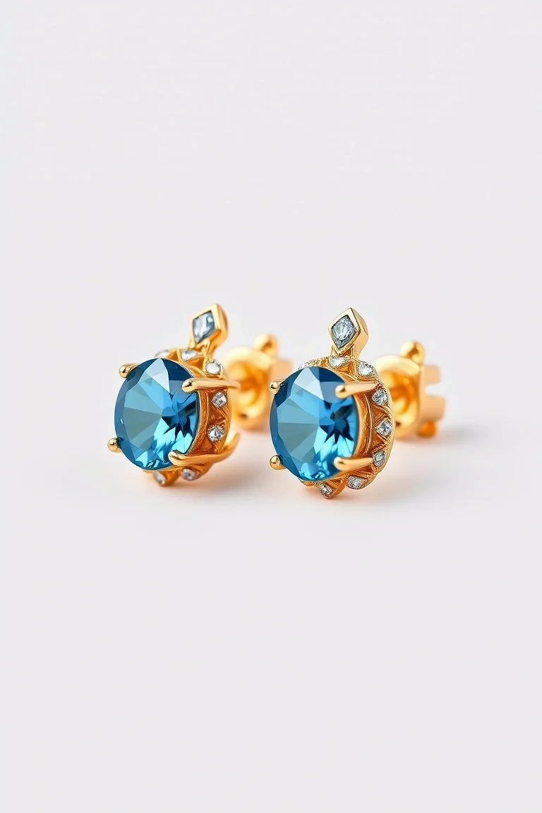 14K Gold Blue Topaz Earrings