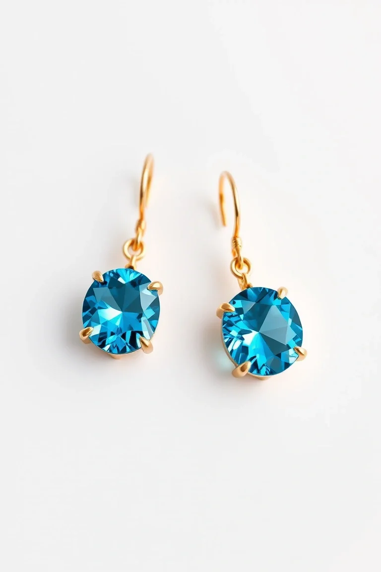 14K Gold Blue Topaz Earrings