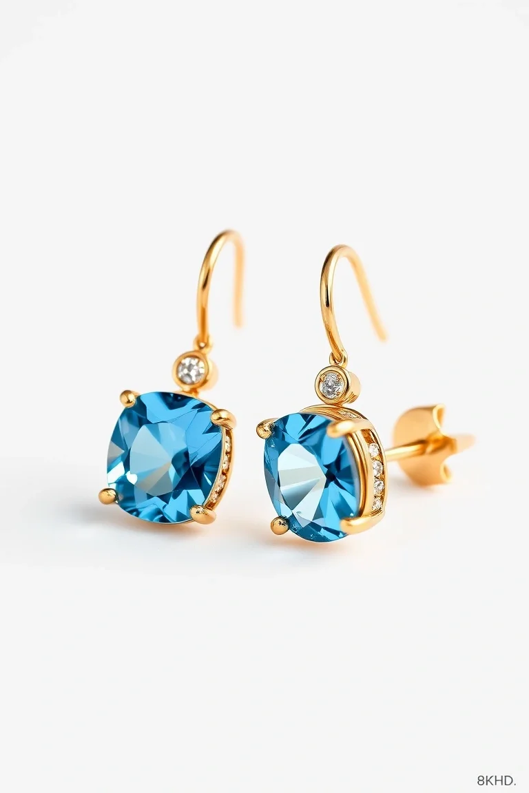 14K Gold Blue Topaz Earrings