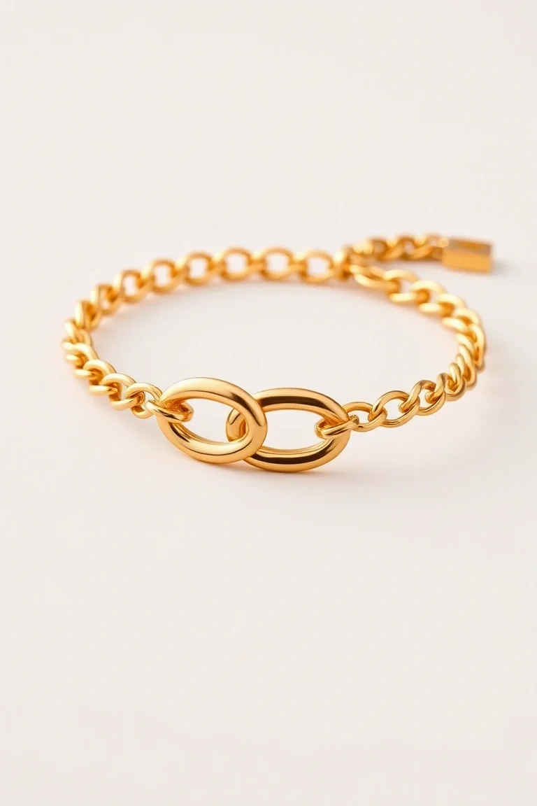 14K Gold Double Link Charm Bracelet 7 In.