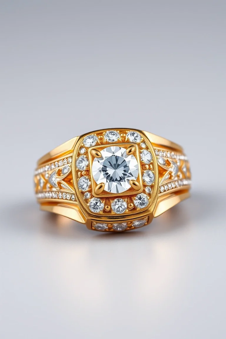 14K Gold Mens Diamond Ring AAA Quality