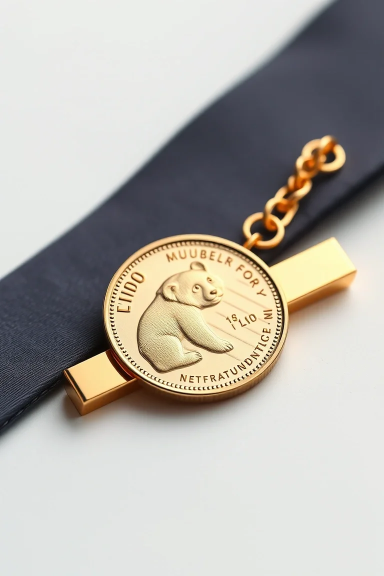 14K Gold Tie Bar with Panda Coin