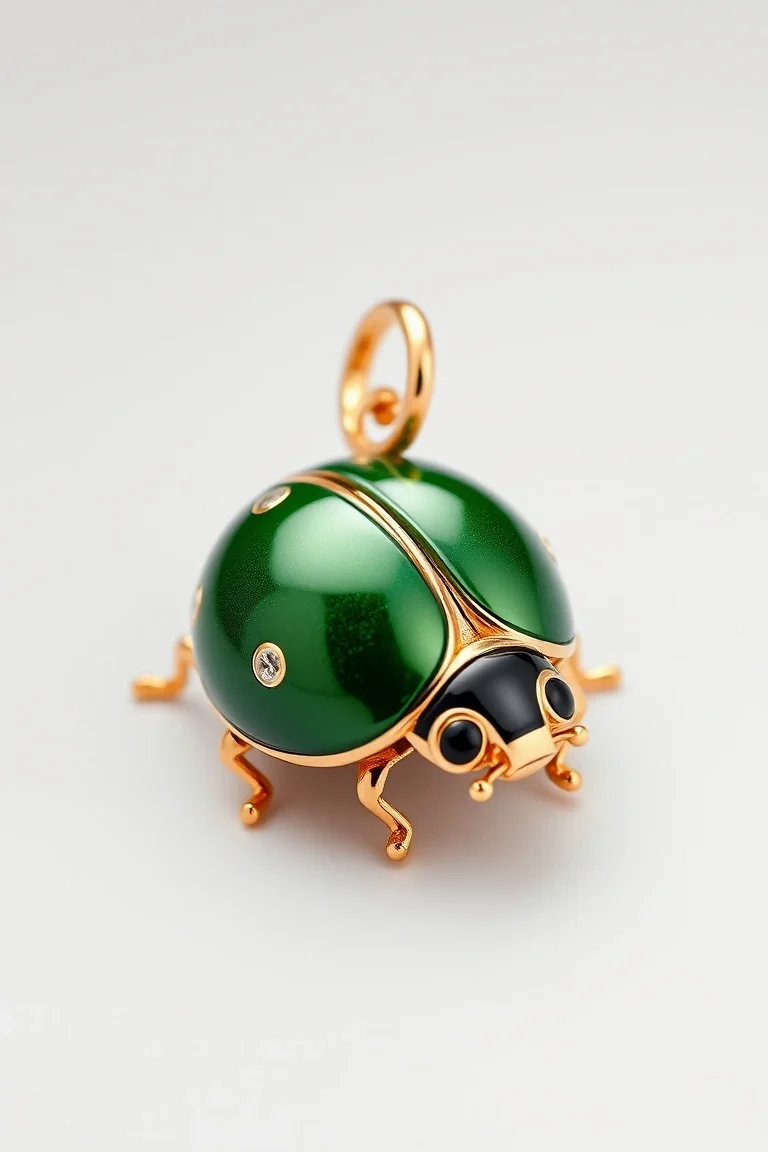 14K Green Enameled Ladybug Charm