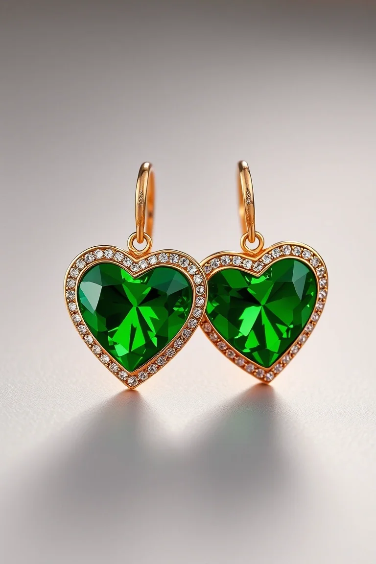 14K Green Heart Earrings