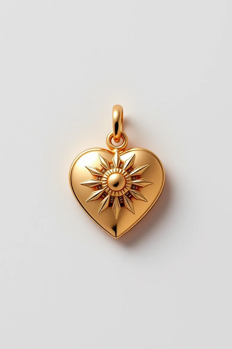 14K Heart With Sunburst Charm