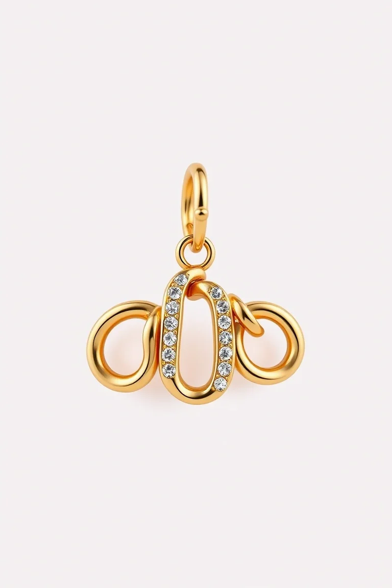 14K Hollow Triple Link Charm 8 In.