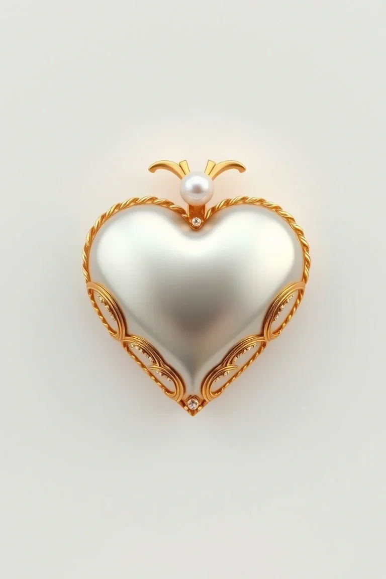 14K Large Puffed Heart With Pearl