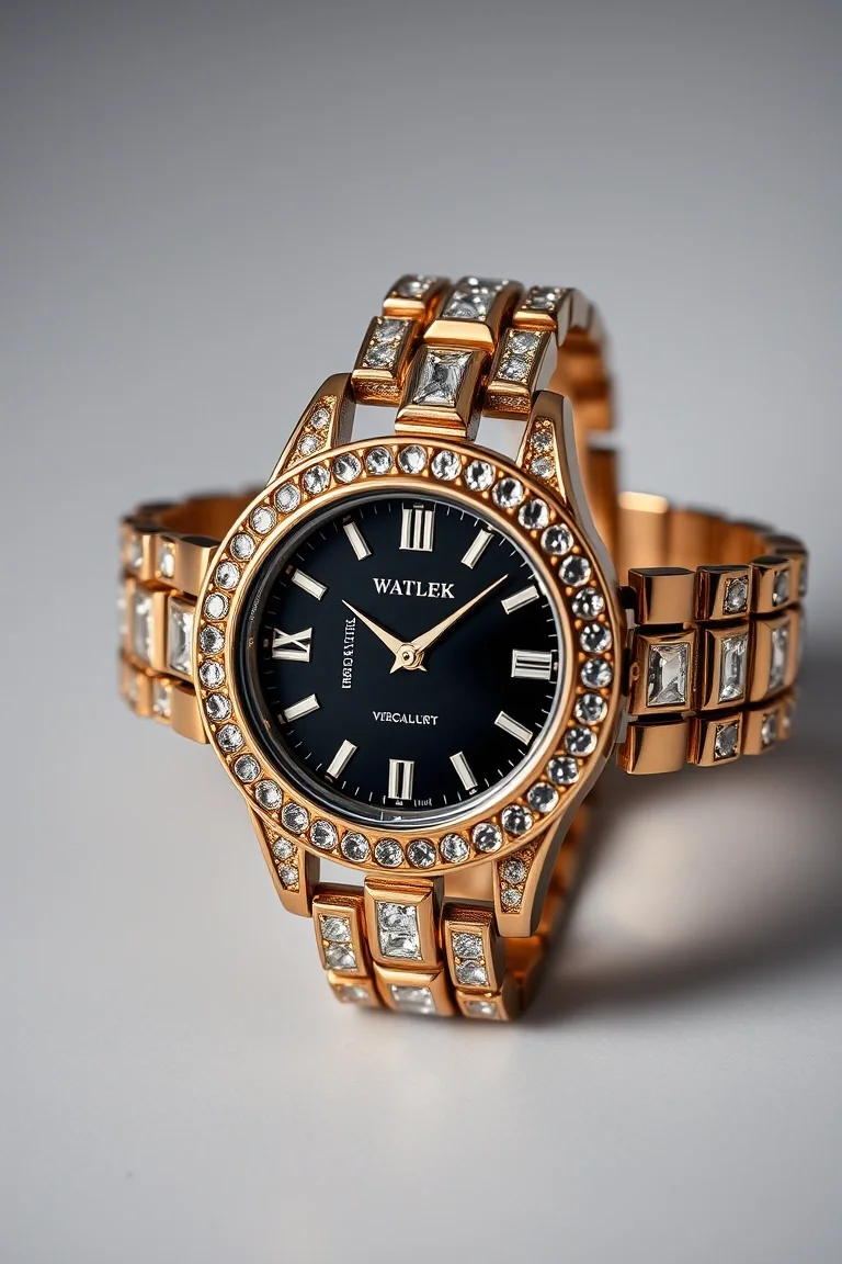 14K Lds Black Face Watch 7 In.