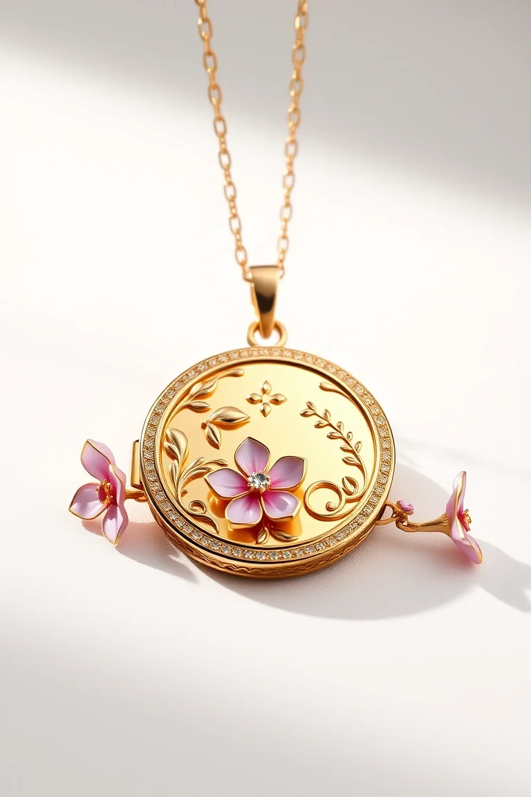 14K LOCKET W/RHODIUM FLOWERS