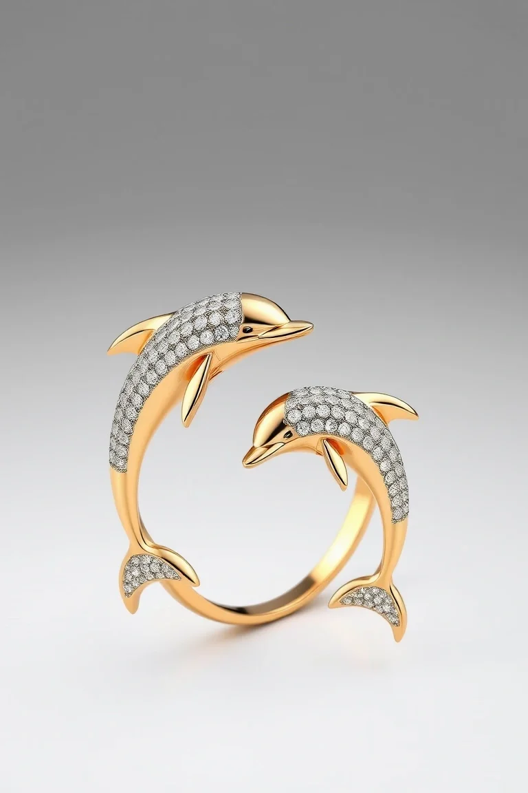 14K Mom And Baby Dolphin Bracelet 7 In.