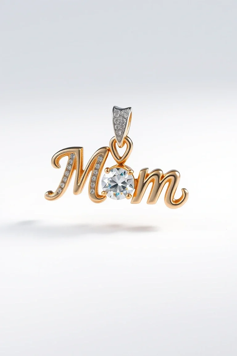 14K Mom Charm With Diamond