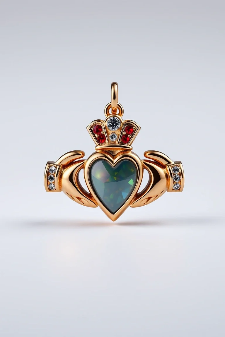 14K Multi-Colored Claddagh Charm