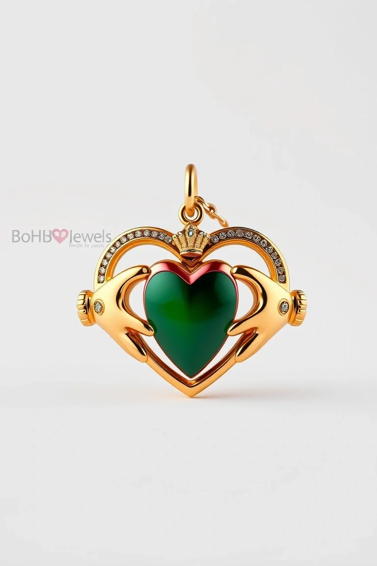 14K Multi-Colored Claddagh Heart