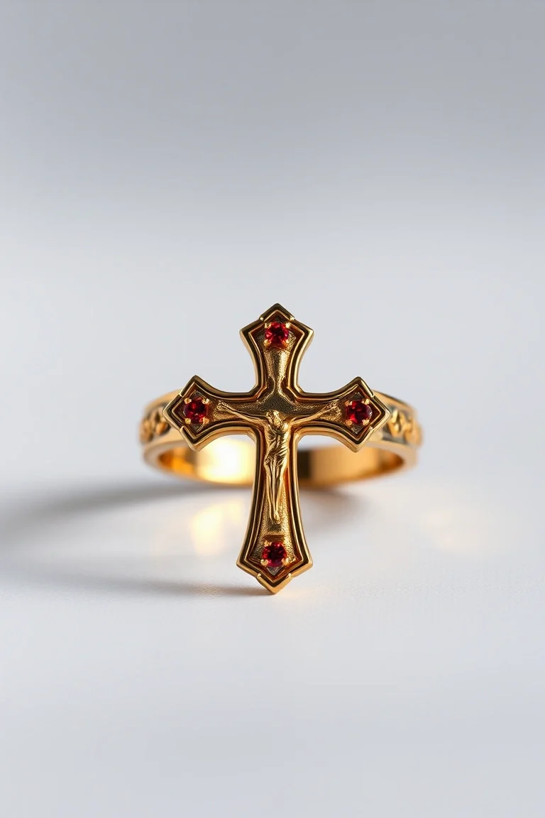 14K Multi-Colored Crucifix Ring