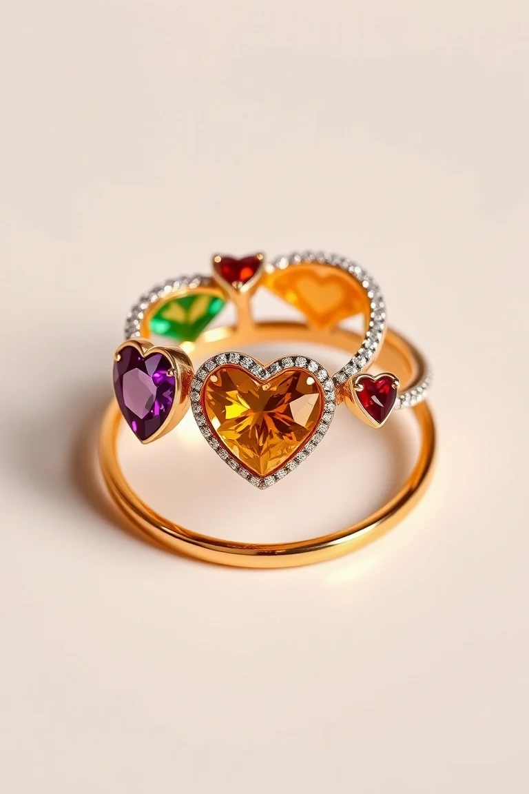 14K Multi-Colored Heart Ring