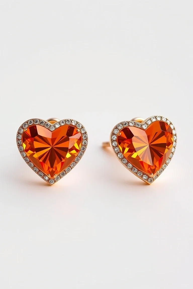 14K Orange Heart Earrings