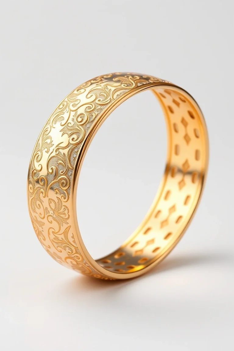 14k Oversize Engraved Bangle 16O Quality