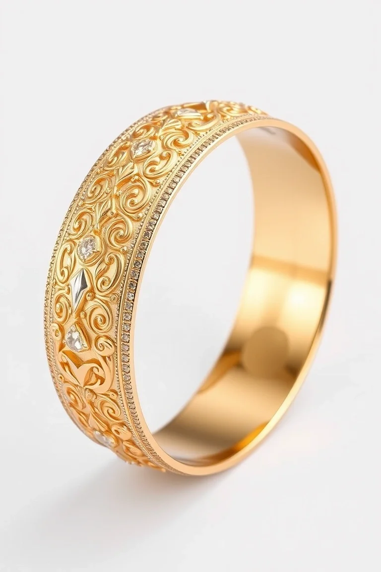 14k Oversize Engraved Bangle 16O Quality