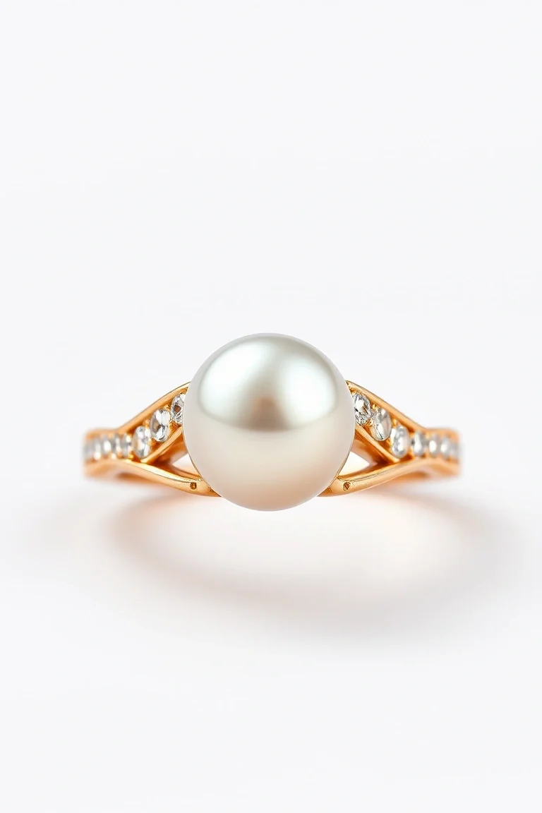 14K Pearl/Diamond Ring 4mm Center
