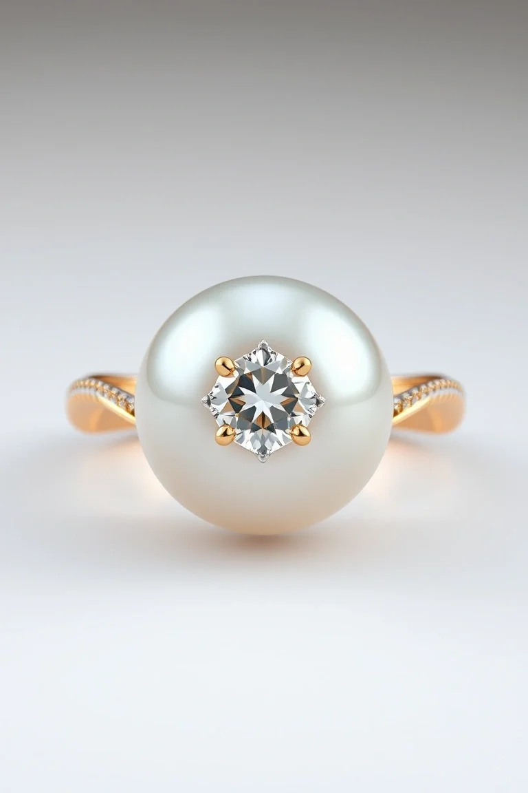 14K Pearl/Diamond Ring 4mm Center