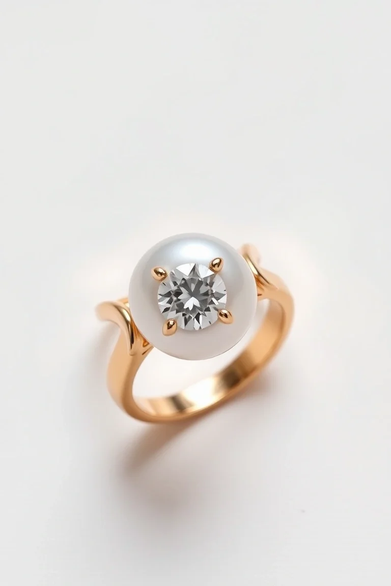 14K Pearl/Diamond Ring 5mm Center